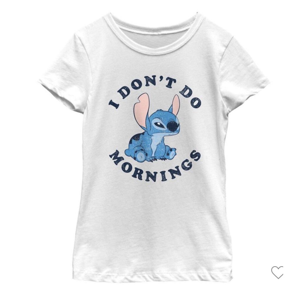Girls Lilo & Stitch I Don't Do Mornings Stitch T Shirt - White - X Small New